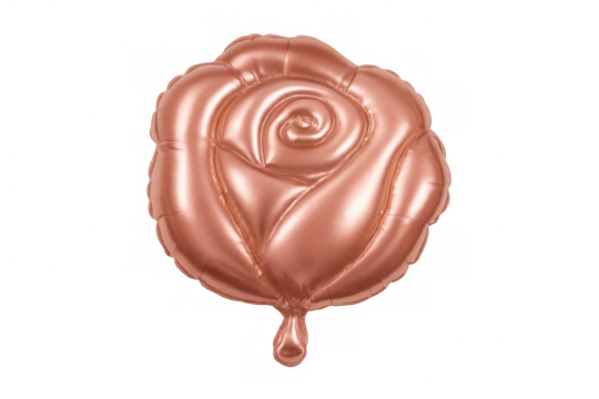 Rose gold metallic balloon mimicking rose petals, reflecting glamorous party decor with luxurious shimmer against transparent backdrop