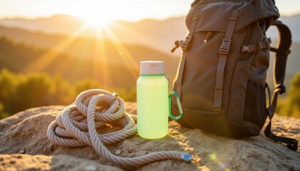 Sunrise adventure awaits with essentials for hiking and exploration in the great outdoors