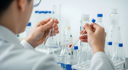 Fototapeta premium Scientist Experimenting with Chemical Substances in a Laboratory