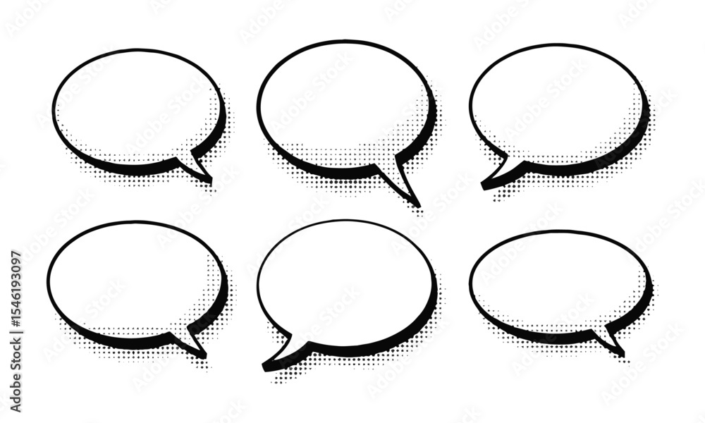 Poster modern vector illustration featuring a collection of comic-style speech bubbles in various elliptica