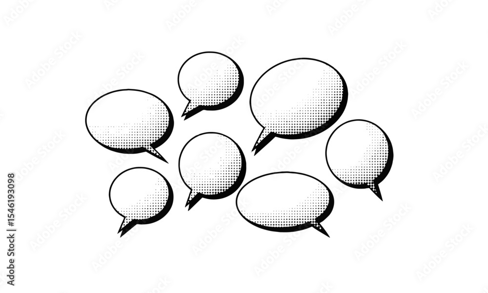 Fototapete Modern vector illustration featuring a collection of comic-style speech bubbles in various elliptical, circular, and oval shapes, easily editable and scalable.