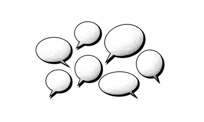 Modern vector illustration featuring a collection of comic-style speech bubbles in various elliptical, circular, and oval shapes, easily editable and scalable.