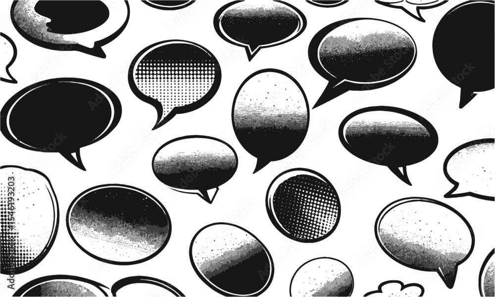 Fototapete Modern vector illustration featuring a collection of comic-style speech bubbles in various elliptical, circular, and oval shapes, easily editable and scalable.