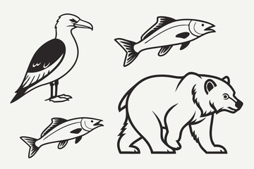 Fototapeta premium Set of wildlife animal illustrations isolated on white background