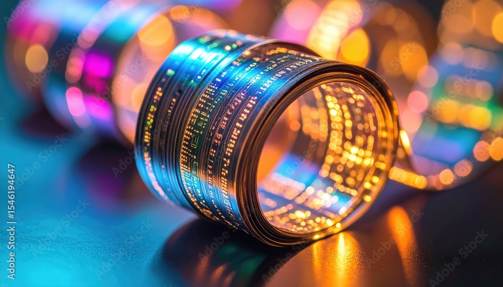 Poster glowing colorful tapes with iridescent patterns
