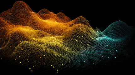 terrain shifting like ocean waves across a grid floor