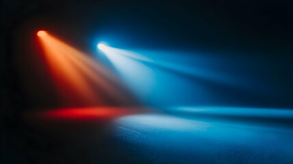 with rotating arms emitting beams of soft multicolored light in empty space