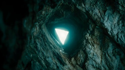 valley carved through glowing rock structures beneath cyan digital haze