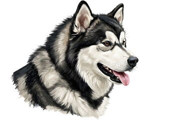 Obraz premium Portrait of a Siberian Husky with striking facial markings and a thick grey and white coat