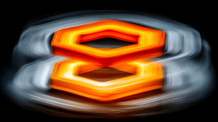 shapes rotating slowly in a dark environment with pulsating light trails