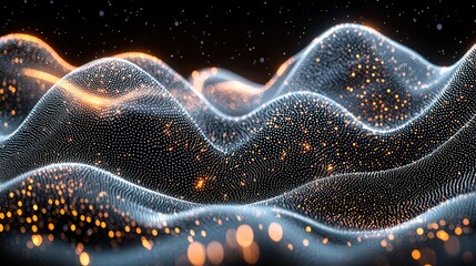 Abstract digital landscape of shimmering particles