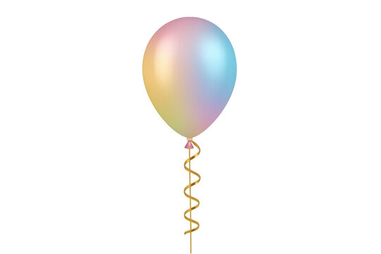 Vibrant helium balloon drifting, golden ribbon trailing against transparent backdrop, symbolizing celebratory moments and joyful gatherings