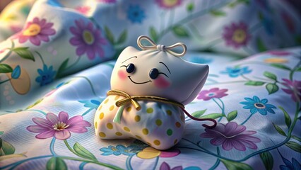 Tooth fairy doll on colorful floral blanket representing National Tooth Fairy Day  