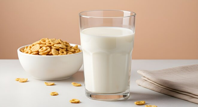 glass of milk and cereal