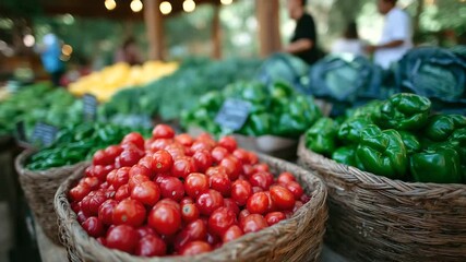 High-angle shot of a farmers market table with bundles of fresh vegetables - Powered by Adobe