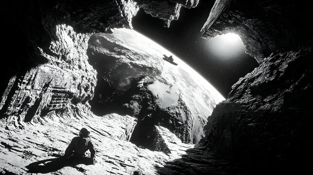 space scattered with floating structures resembling ancient alien machinery