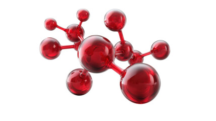 Title: Red Molecule Structure 3D Render Icon Isolated on White Background for Science and Medical Design