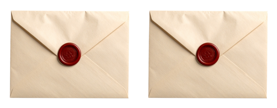 Envelope with Decorative Wax Seal, Isolated on Transparent Background