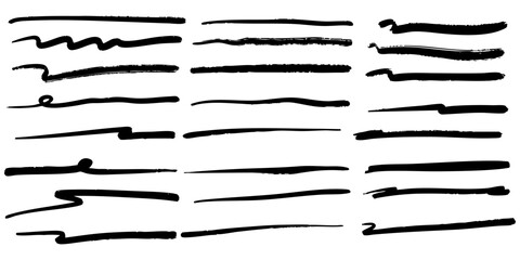 Hand Drawn Black Ink Brush Strokes Collection on White Background