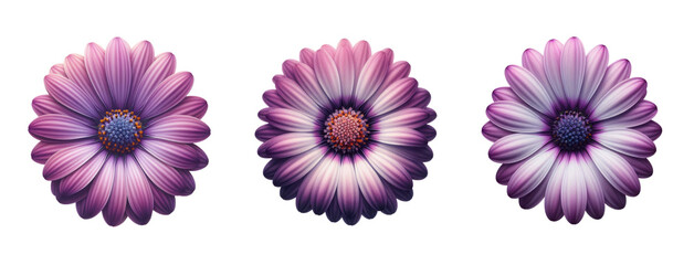 Purple daisy flower collection isolated on transparent background PNG - purple daisies clipart set - daisy elements for floral design projects