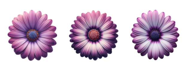 Purple daisy flower collection isolated on transparent background PNG - purple daisies clipart set - daisy elements for floral design projects