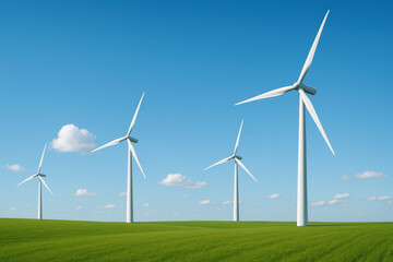Fototapeta premium Wind turbines standing tall in a field.