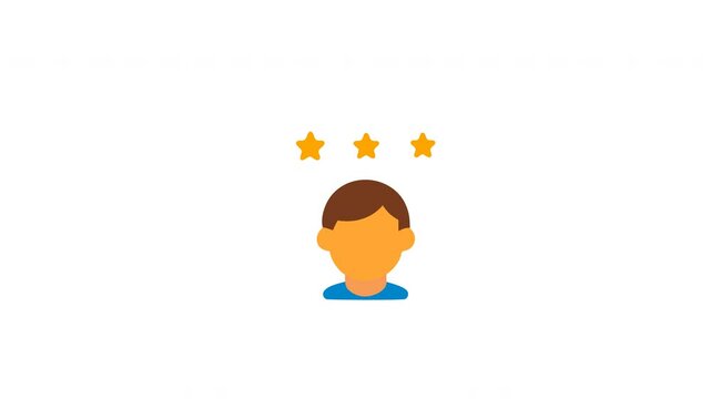 Animated customer reviews Icon with three gold stars symbolizing excellence. Suitable for award announcements, rating systems, or quality acknowledgment visuals in design projects