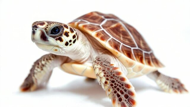 Close-up photo of a turtle's face on a white background