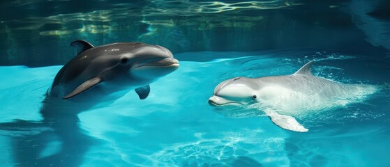 Fototapeta premium Dolphins swimming playfully in clear water