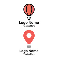 Minimal Hot Air Balloon and Map Pin Logo Design for Travel Agency, Adventure Tourism, Air Journey, Navigation Apps, Trip Planning, Map Marker, Modern Flat Vector Icon for Branding.