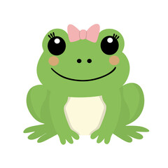 Frog with Pink Bow Illustration for Baby Design