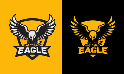 Aggressive Eagle Mascot Logos with Spread Wings on Yellow and Black Backgrounds