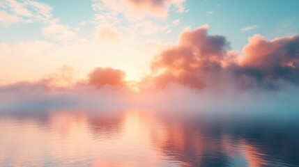 Fototapeta premium Sunrise over a calm lake with colorful clouds.
