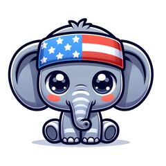 Little Elephant Patriot: A charming cartoon elephant wearing a patriotic headband, symbolizing the spirit of national pride and unity in a whimsical and adorable way.