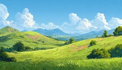 Obraz premium Vibrant Mountain Landscape with Rolling Green Hills