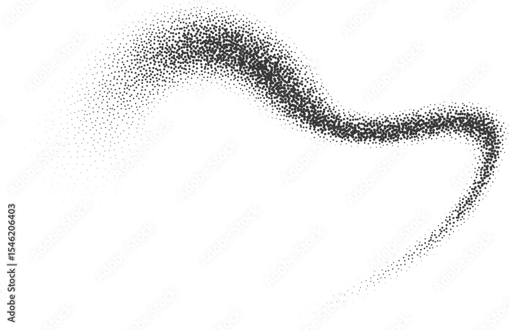 Poster dotted gradient. abstract stipple shape of paint brushstroke. dusty charcoal shadow and fluid splash