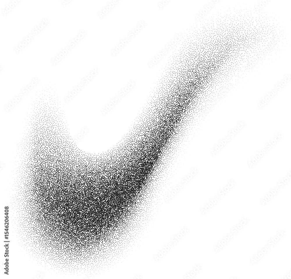 Poster dotted gradient. abstract stipple shape of paint brushstroke. dusty charcoal shadow and fluid splash