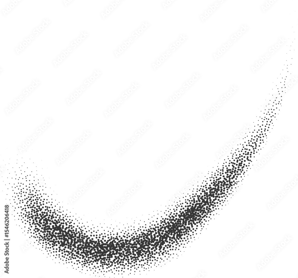 Poster dotted gradient. abstract stipple shape of paint brushstroke. dusty charcoal shadow and fluid splash