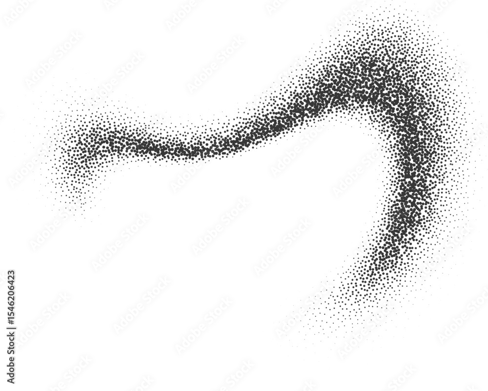 Poster dotted gradient. abstract stipple shape of paint brushstroke. dusty charcoal shadow and fluid splash