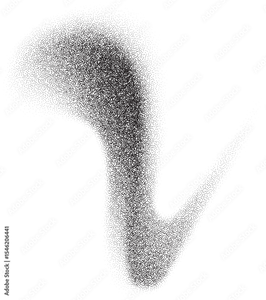 Poster dotted gradient. abstract stipple shape of paint brushstroke. dusty charcoal shadow and fluid splash