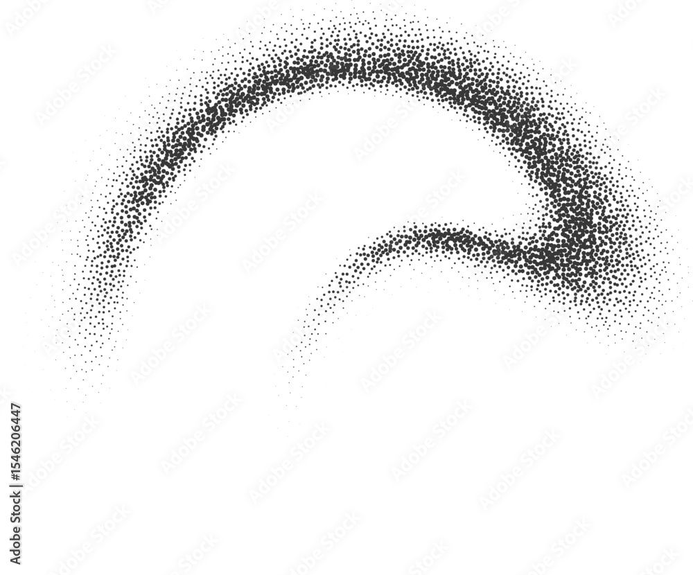 Poster dotted gradient. abstract stipple shape of paint brushstroke. dusty charcoal shadow and fluid splash