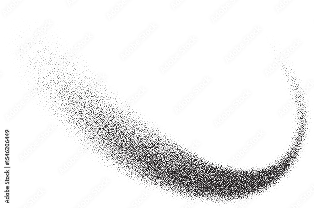 Poster dotted gradient. abstract stipple shape of paint brushstroke. dusty charcoal shadow and fluid splash