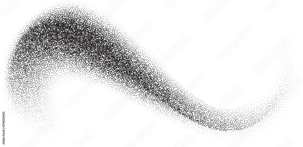 Poster dotted gradient. abstract stipple shape of paint brushstroke. dusty charcoal shadow and fluid splash
