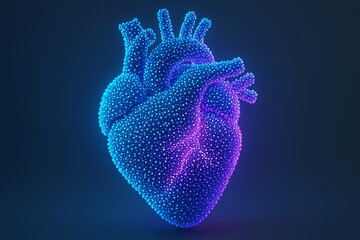 Luminous Particle Heart in blue and purple hues, a futuristic representation of cardiology or digital affection