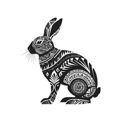 Tribal rabbit silhouette black and white vector design