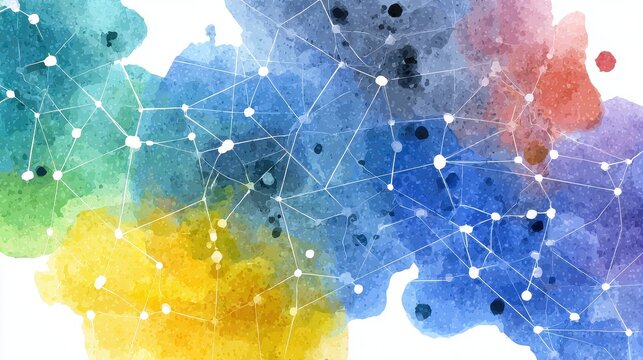 Network flat design top view theme information technology water color vivid. 