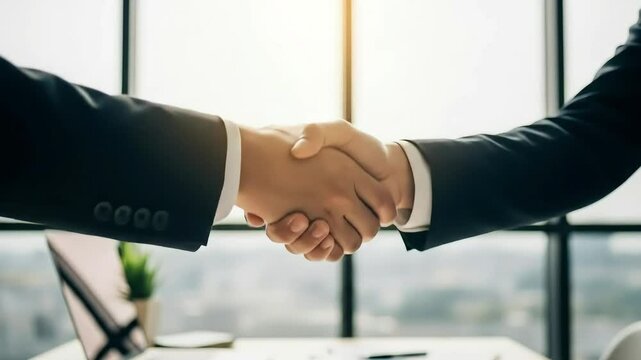 Professional Business Deal &ndash; Handshake in Modern Office