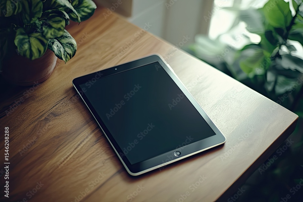Poster high definition view of high angle of tablet on desk with copy space