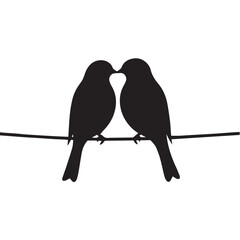 Couple of birds cherishing moments on a branch nature scene black and white illustration tranquil environment close-up view