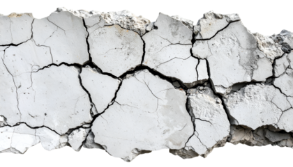 Fractured Concrete: This image presents a close-up view of a broken concrete fragment, its surface extensively cracked.